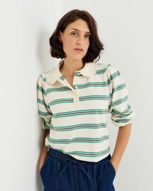 Oliver Bonas Cream & Green Striped Long Sleeve Rugby Top, Size 10