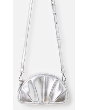 Oliver Bonas Metallic Pleated Croissant Clutch Bag - White
