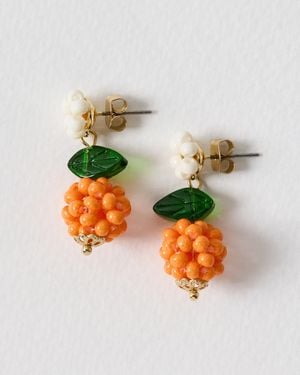 Oliver Bonas Oma Beaded & Flower Drop Stud Earrings - Orange