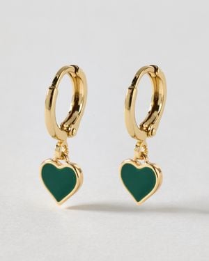 Oliver Bonas Ottilie Dark Heart Gold Tone Huggie Earrings - Blue
