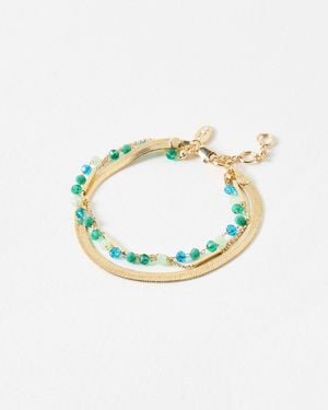 Oliver Bonas Bea Triple Row Bead & Snake Chain Bracelet - Blue