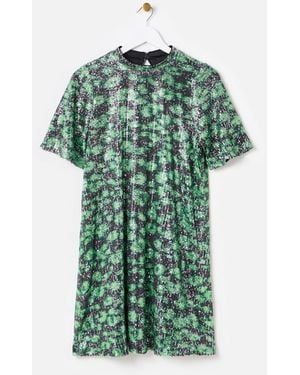 Oliver Bonas Leopard Print Sequin Mini Dress - Green
