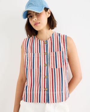 Oliver Bonas Blue & Striped Denim Waistcoat, Size 10 - White