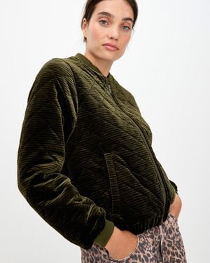 Oliver Bonas Olive Velvet Quilted Bomber Jacket, Size 6 - Brown