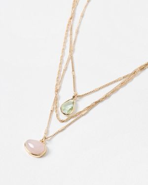 Oliver Bonas Melody Triple Row Layered Pendant Necklace - Natural