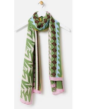 Oliver Bonas & Pink Sun Print Lightweight Scarf - Green