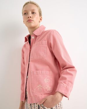 Oliver Bonas Strawberry Cross Stitch Denim Jacket, Size 10 - Pink