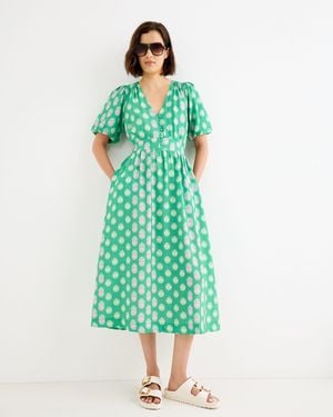 Oliver Bonas & Pink Polka Dot V-neck Midi Dress, Size 10 - Green