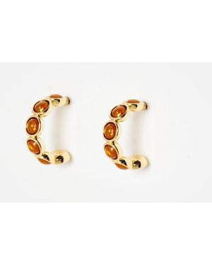 Oliver Bonas Skylar Circular Smoked Topaz Stone Hoop Earrings - White