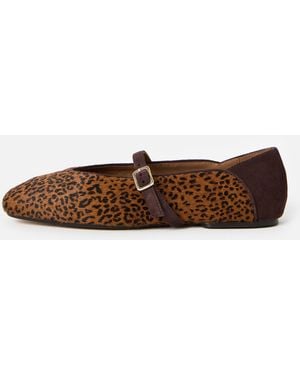 Oliver Bonas Leopard Print Leather Ballet Flats, Size 3 - Brown