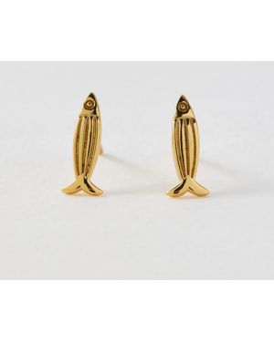 Oliver Bonas Otto Textured Fish Stud Earrings - Metallic