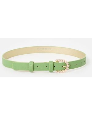 Oliver Bonas Faux Pearl Buckle Jeans Belt, Size Small - Green
