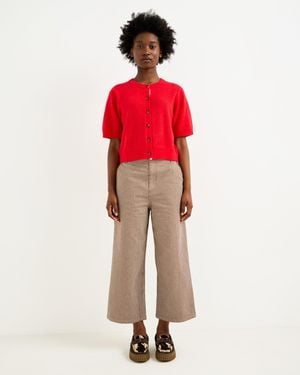 Oliver Bonas & Ecru Striped Embroidered Pocket Cropped Wide Leg Jeans, Size 12