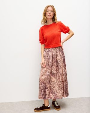 Oliver Bonas Leopard Print Pleated Midi Skirt, Size 6 - Red