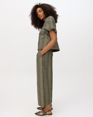 Oliver Bonas Black & Checked Jacquard Cropped Wide Leg Trousers, Size 6 - White