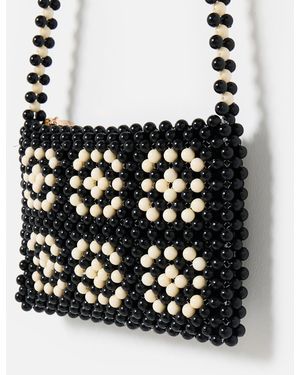 Oliver Bonas Mara & Cream Beaded Crossbody Bag - Black