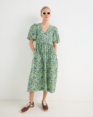 Oliver Bonas & Blue Floral V-neck Midi Dress, Size 10 - Green