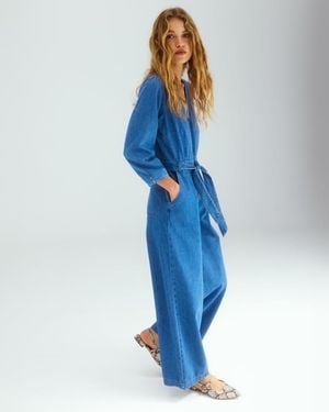 Oliver Bonas Denim Striped Zip Up Jumpsuit - Blue