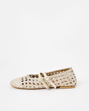 Oliver Bonas Mary Jane Double Buckle Metallic Woven Leather Shoes, Size Uk 3 - Natural