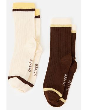 Oliver Bonas Chocolate & Yellow Ankle Socks Pack Of Two - Natural