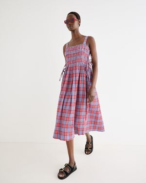 Oliver Bonas & Red Checked Strappy Midi Dress, Size 14 - Pink