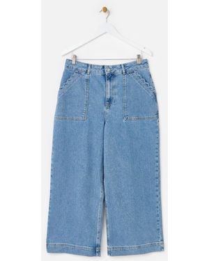 Oliver Bonas Denim Scalloped Pocket Cropped Wide Leg Jeans, Size 10 - Blue