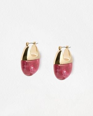 Oliver Bonas Liv Red Stone & Gold Tone Hoop Earrings - Pink