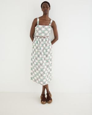 Oliver Bonas & Brown Tile Print Strappy Midi Dress, Size 10 - Natural