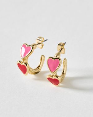 Oliver Bonas Remi Double Heart Mini Hoop Earrings - Pink
