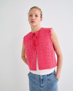 Oliver Bonas Gingham Tie Front Quilted Gilet, Size 10 - Red