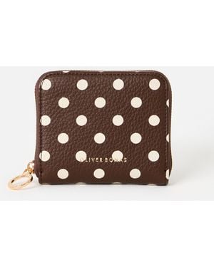 Oliver Bonas Lola Chocolate Polka Dot Zip Around Purse - Brown