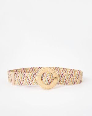 Oliver Bonas Natural & Rainbow Woven Jeans Belt, Size Small