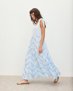 Oliver Bonas Light & White Geometric Tie Strap Tiered Midi Dress