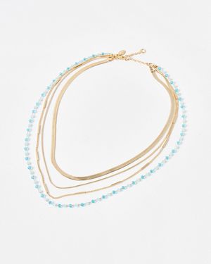 Oliver Bonas Bea & Gold Tone Beaded Layered Chain Necklace - White