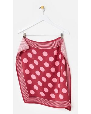 Oliver Bonas Burgundy & Pink Polka Dot Pleated Square Scarf - Red