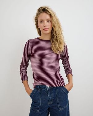 Oliver Bonas Burgundy & Pink Striped Ribbed Long Sleeve Top, Size 12 - Purple