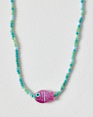 Oliver Bonas Adara Fish Pendant Beaded Necklace - Pink