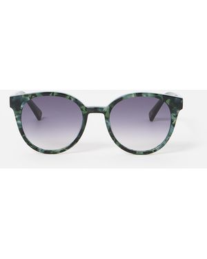 Oliver Bonas Preppy Faux Tortoiseshell Round Acetate Sunglasses - Green