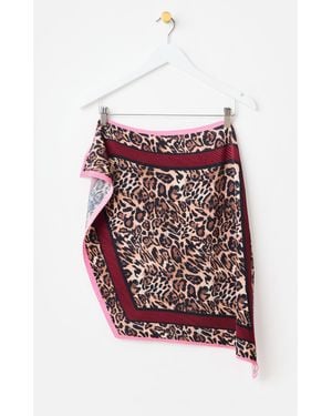 Oliver Bonas Leopard Print Pleated Square Scarf - Red
