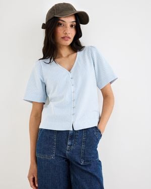 Oliver Bonas & White Striped Button Up Short Sleeve Blouse, Size 10