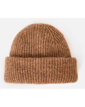 Oliver Bonas Mocha Ribbed Knitted Beanie Hat - Brown