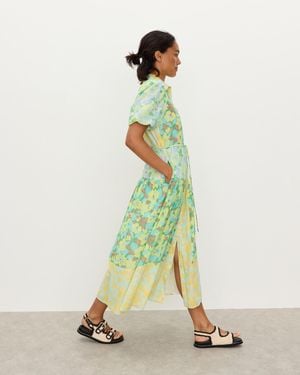 Oliver Bonas & Yellow Floral Tiered Midi Shirt Dress, Size 6 - Green