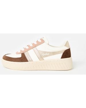 Gola Grandslam Quadrant Otter & Gold Trainers, Size 3 - Natural
