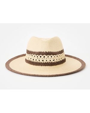 Oliver Bonas Cream & Open Weave Fedora Hat - Natural