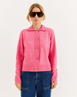 Oliver Bonas Double Button Collared Knitted Cardigan, Size 16 - Pink