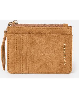 Oliver Bonas Kadie Tan Faux Suede Zipped Card Holder - Brown