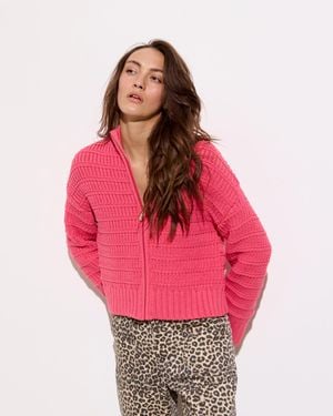 Oliver Bonas Coral Textured Knitted Bomber Jacket, Size 6 - Pink