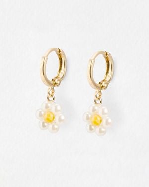 Oliver Bonas Rosaria Beaded Faux Pearl Flower Drop Huggie Earrings - White