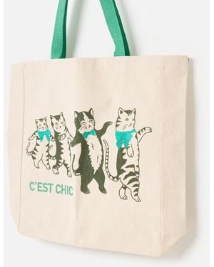 Oliver Bonas Dancing Cats Cotton Tote Shopper Bag - Natural