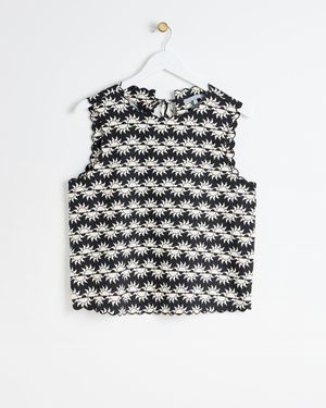 Oliver Bonas Monochrome Sun Print Shell Top, Size 18 - White